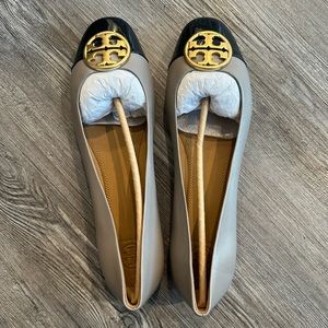 Tory Burch Chelsea Cap Toe Ballet Flats - Grey/Navy - Size 10.5